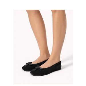 Isotoners Terry Ballerina Slipper Indoor/Outdoor Comfort Slipper Black S (5-6)